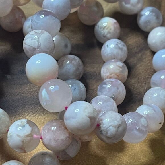 Flower Agate pink beaded stretch bracelet beads 7” 10mm new handmade - Picture 6 of 8